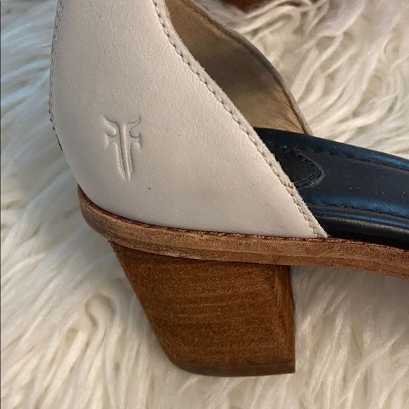 Frye Black and White Ankle Strap Heels size 7.5 very good condition zipper back - Picture 2 of 12